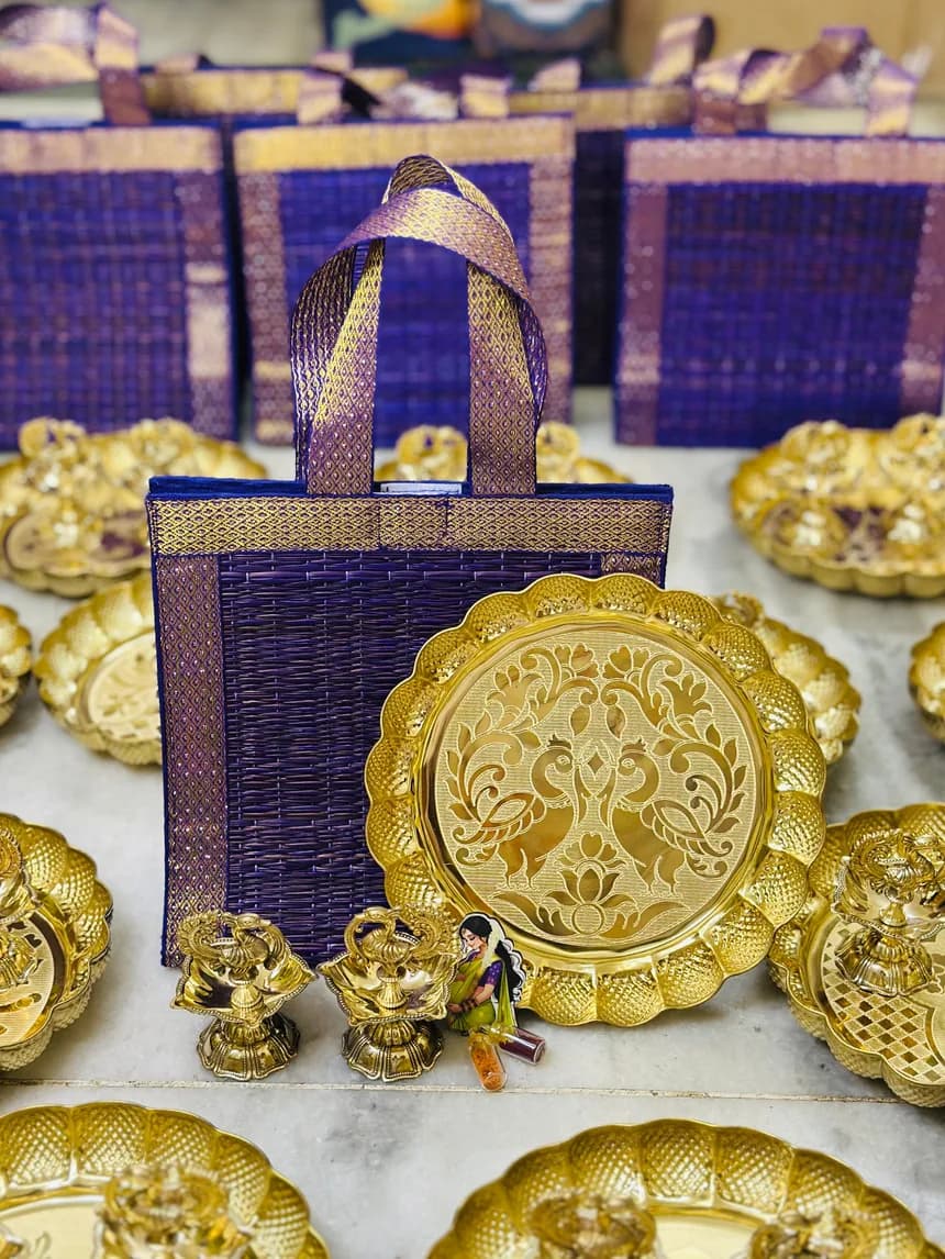 Kora Bag & Brass Peacock Plate Combo